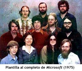 Plantilla al completo de Microsoft en 1975
